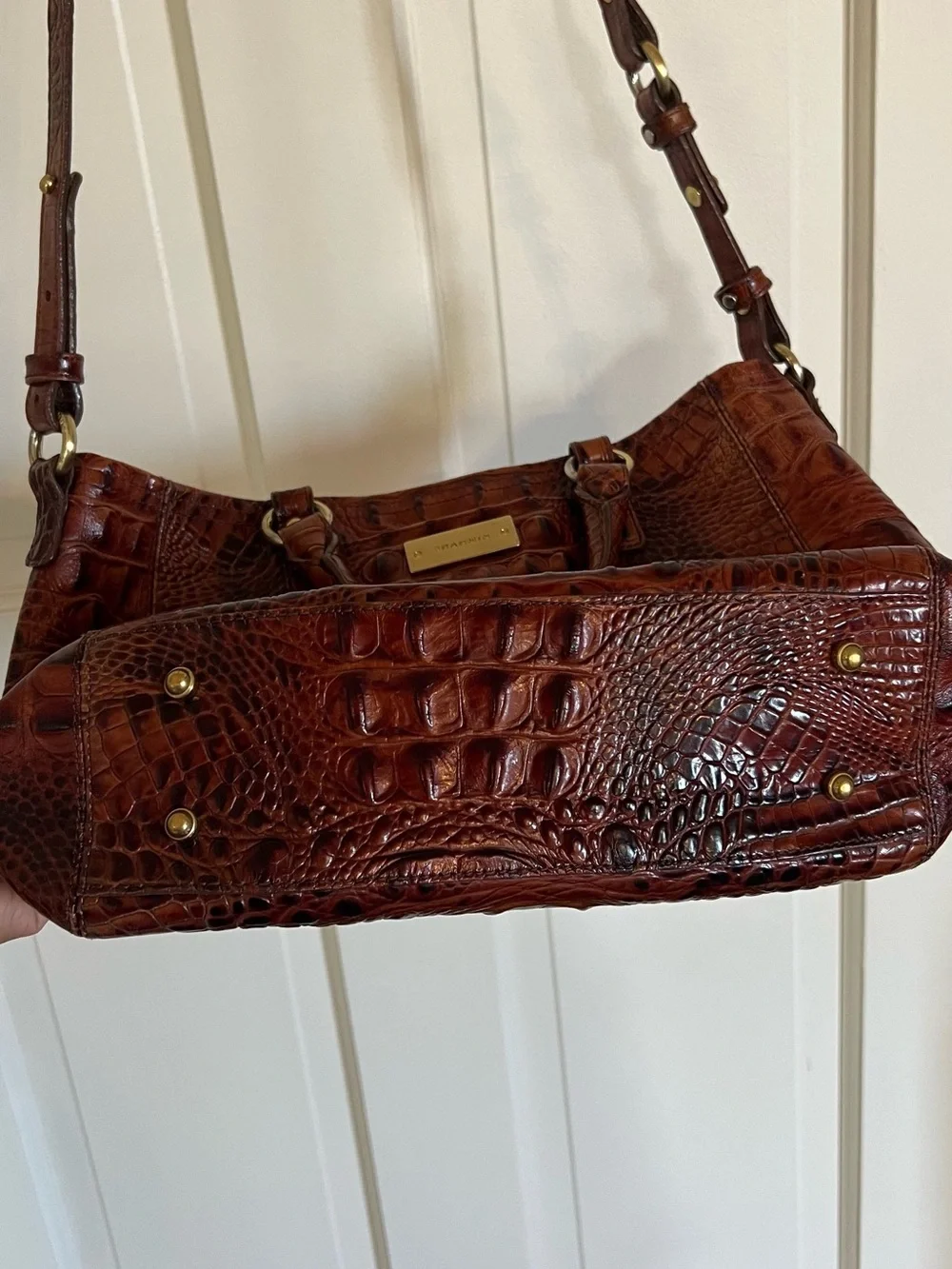 Brahmin Chestnut Croc-Embossed Leather Satchel